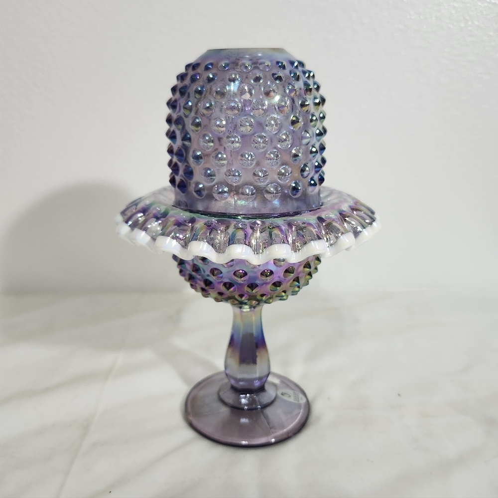Fenton Fairy Lamp Iridescent Hobnail Glass Candle Holder - Picture 6 of 7